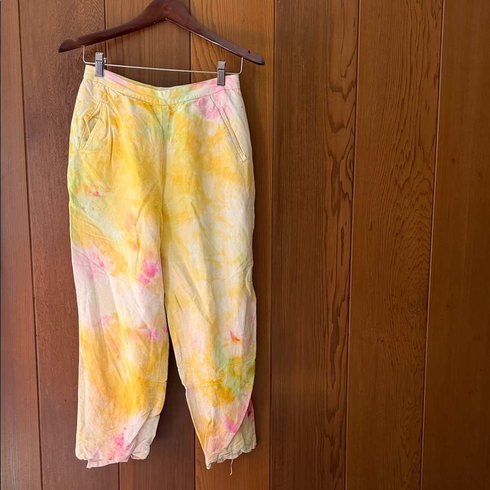 LOFT Womens Colorful Tie-Dye Linen Blend Pants